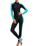 Minetom Damen Badeanzug Neoprenanzug Komfortabel Lange Ärmel Surfanzug Schwimmanzug Full Wetsuit Blau DE 38