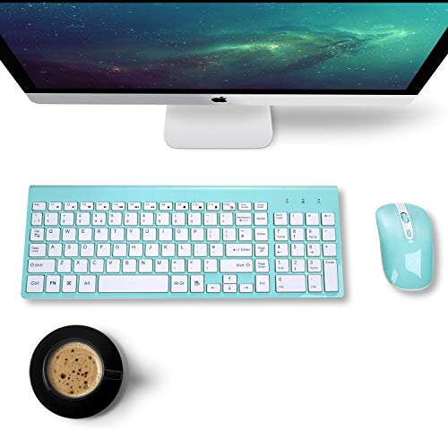 Image of cimetech Wireless Keyboard and Mouse Combo, Compact Silent Ergonomic Scissor Switch Keyboard and Optical Mouse Set, 2.4G Lag-Free Cordless Keyboard Mice for Computer, Mac, Laptop, PC, Windows - Blue