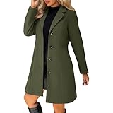 Pea Coat for Women Winter A-Line Trench Coat Long Sleeve Single Breasted Blend Jacket Warm Fall Outerwear (Army green,S)