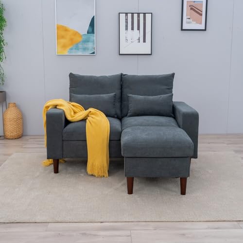 Panana Fabric Modular Sofa Set - 3 Piece, 2 Seater & 1 Seater Armchair, with Ottoman Footstool, L-Shape Corner Sofa Loveseat Couch Settee Living Room Furniture (Grey Sofa with Footstool) - Image 7