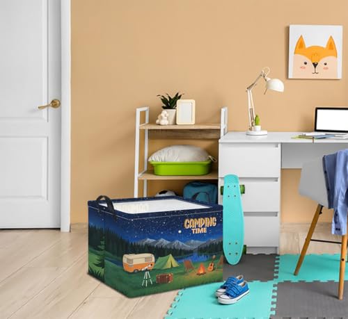 Image of Rectangle Storage Basket with Handles,Collapsible Storage Bin,Books Box,Gift Basket(Camping)