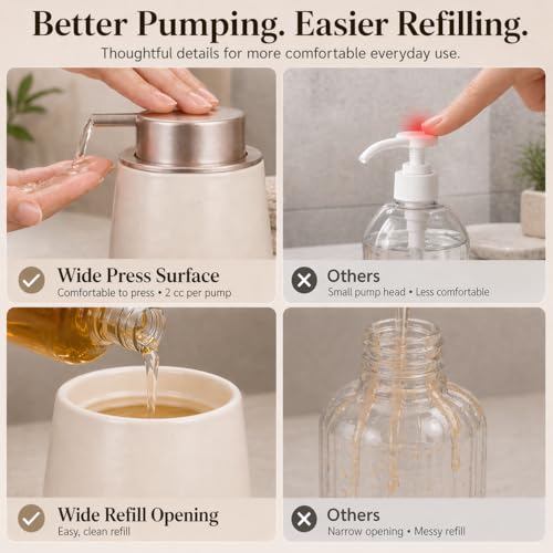 Image of Bosilunlife Hand Soap Dispenser - 12oz Ceramic Soap Dispenser Bathroom Refillable Liquid Soap Pump Dispenser for Bathroom Kitchen Dispenser for Dish Soap with Easy-to-Press Pump