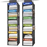 AELS 6-Shelf Weekly Clothes Organizer Set of 2, Hanging Closet Organizer for Kids & Adults, Monday Through Friday with Visual Label, Prepare & Organize Clothing, Shoes & After School Activities