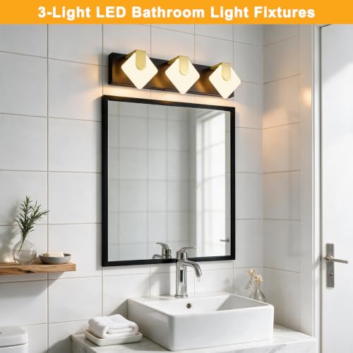 Image of foucasal 3-Light 20 inchLED Bathroom Vanity Light Fixtures Black Gold, Dimmable