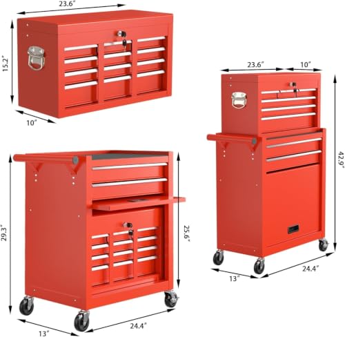 Image of 8-Drawer Rolling Tool Chest Tool Box,Removable Tool Storage Cabinet with 4 Wheels and Drawers,2 in 1 Portable Toolbox Organizer, Tool Chest with Lockable Drawer Gifts for Men (Red)