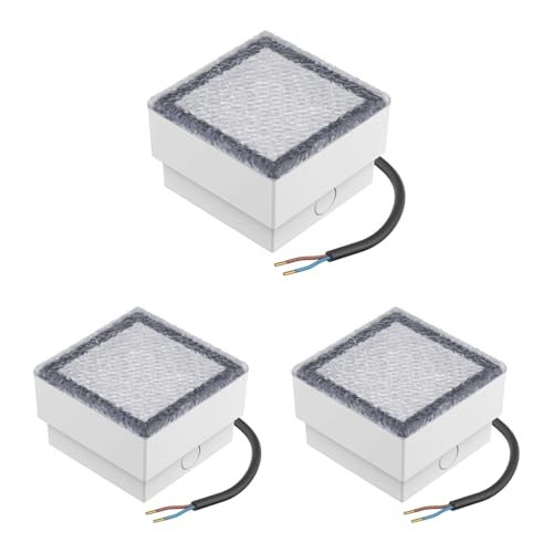ledscom.de 3 pezzi LED pavimentazione pietra terra luce da incasso CUS per esterni, IP67, angolare, 10 x 10cm, bianco freddo