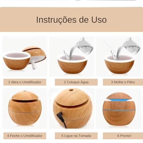 Umidificador Madeira Ultrassônico Difusor Aromaterapia Aromatizador Purificador USB Led Design Elega