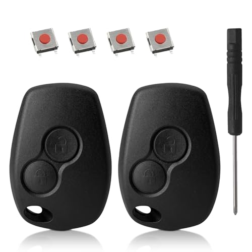 Sudnsadaks 2 Piezas Carcasa de Llave con 2 Botones, Coche Kangoo con 4 Micropulsadores y 1 Destornillador, Compatible con Kangoo Modus Clio Master Trafic Twingo Switch Dacia