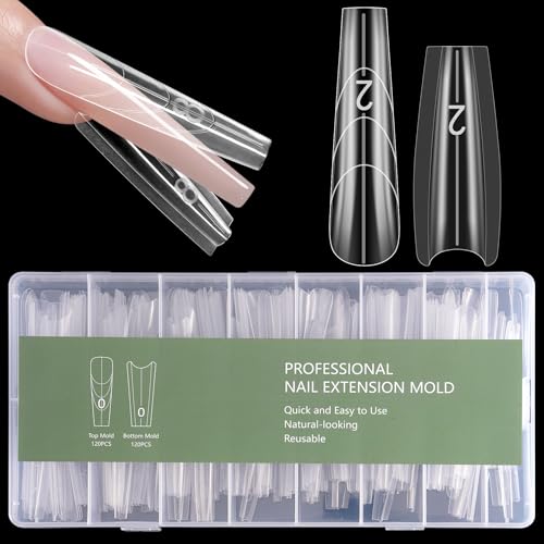 Sandwich Dual Nail Forms: 240PCS Dual Forms for Quick Nails Extension 15 Sizes Long Coffin Shape for Polygel and Builder Gel Beginners Women Salon Home DIY