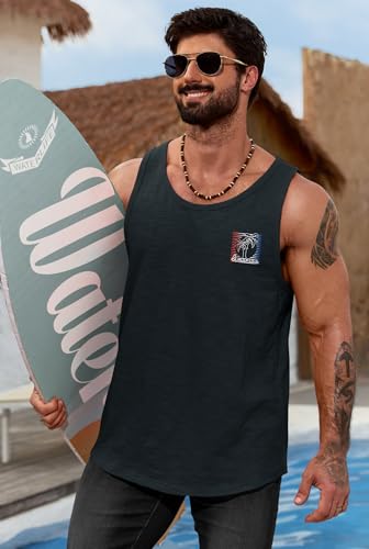Image of VOGSTART Mens Graphic Muscle Tank Top Beach Slub Cotton Sleeveless Shirts | Design, Print, Casual, Summer, Vacation, Holiday, Surf, Hawaiian, Workout, Vintage, Tropical