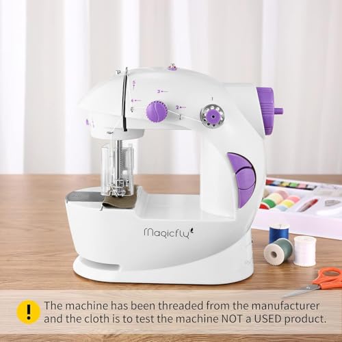 Image of Magicfly Mini Sewing Machine with Extension Table, Dual Speed Portable Sewing Machine for Beginners with Light, Sewing Kit for Household Use, White | Dual Speed Portable Sewing Machine for Beginners with Light, Sewing Kit for Household Use, White