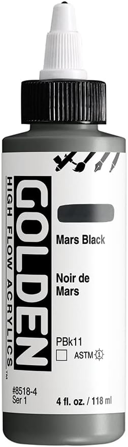 GOLDEN High Flow Acrylics, Mars Black, 4 fl. oz. Bottle, Professional Acrylic Paint, Transparent