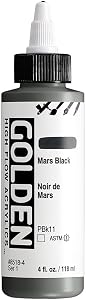 GOLDEN High Flow Acrylics, Mars Black, 4 fl. oz. Bottle, Professional Acrylic Paint, Transparent