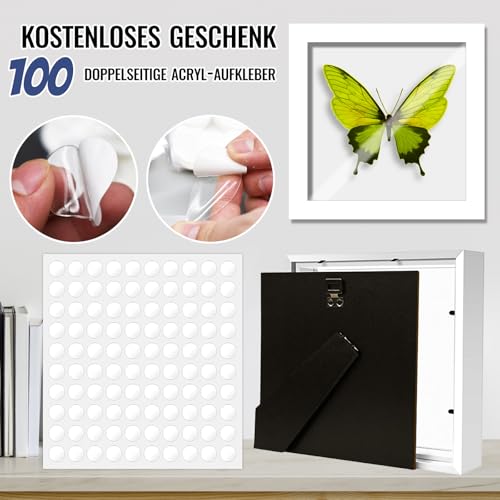 3D Bilderrahmen zum Befüllen 20x20x3cm mit Seil & Doppelkleber, Tiefer Rahmen, DIY Kunstwerk, Ohne Glas, Geschenk für Desktop