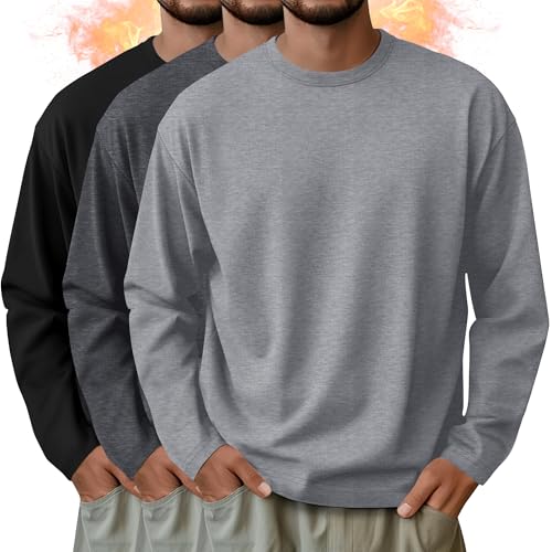 3 Pack Mens Long Sleeve Shirts Crew Neck Thermal T-Shirt Thick Pullover Basic Tops Casual Comfortable Sweatshirt