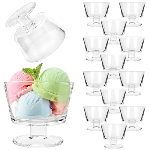 KADAX Copas de Helado de 280 ml, Vasos de Vidrio Transparente con Base Elegante para Postres, Copa de Cristal para Coctel de Marisco y Gambas (Juego de 12)