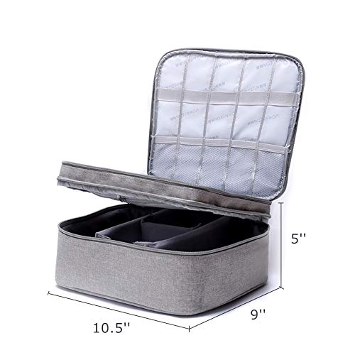 Rownyeon Makeup Train Cases Travel Makeup Bag Waterproof Portable Cosmetic Cases Organizer with Adjustable Dividers for Cosmetics Makeup Brushes Toiletry Jewelry Digital Accessories (Grey Large)
