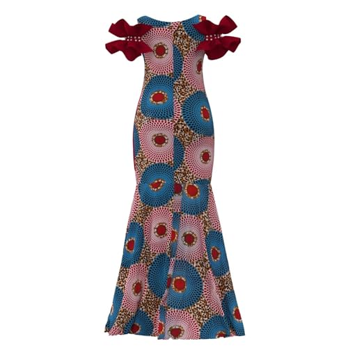 Image of iooiooi Womens Elegant Ankara Maxi Mermaid Dress Lace Decorated African Gowns