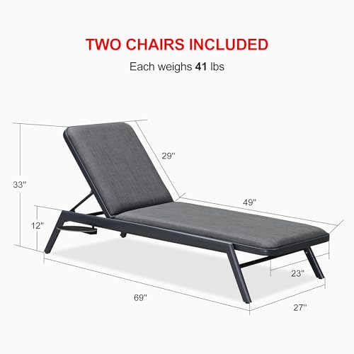 Image of PURPLE LEAF Outdoor Chaise Lounge with Pull-Out Table Heavy-Duty Dark Gray