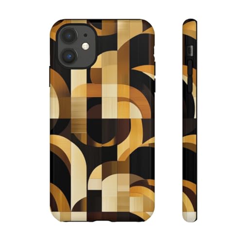 Coque iPhone 11 géométrique marron doré Art déco rigide brillance durable
