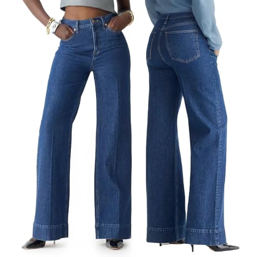 La Mejor Lista de Jeans Mezclilla que puedes comprar esta semana. 48 CACSZSOI Pantalones Pierna Ancha Mujer de Mezclilla de Talle Alto, Jeans Mujer Cintura Alta, Pantalones de Mujer Holgados para Control Abdomen (MX/US, Alfa, X-Grande, Plus, Largo,...