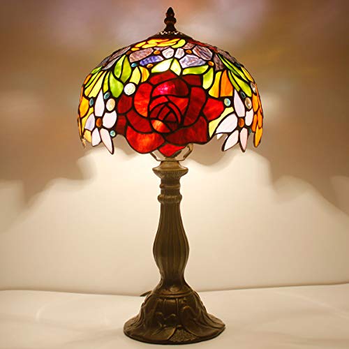 WERFACTORY Tiffany Style Table Lamp Stained Glass Bedside Lamp 18