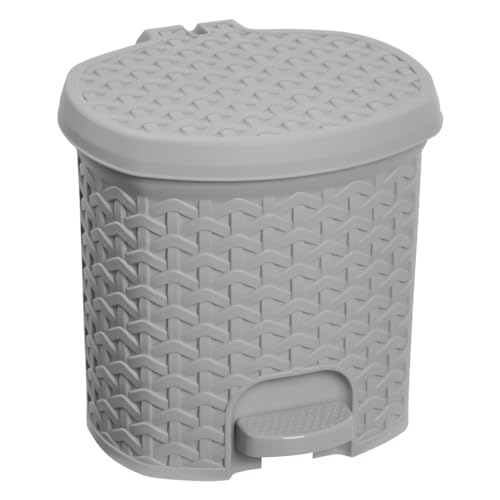 Image of keeeper Multi-Purpose bin with lid, Rattan Design, Capacity 3L, Size 19.5 x 20.5 x 20.5 cm, Nordic Grey