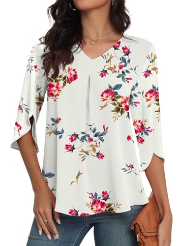 LAOLASI Womens Summer Chiffon Blouses 3/4 Sleeve V Neck Casual Loose Work Tops for Leggings 2025 Flowy Dressy Tshirts4