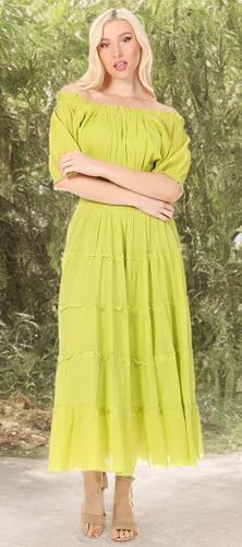 Image of Sakkas Cotton Crepe Smocked Peasant Gypsy Boho Renaissance Mid Length Dress