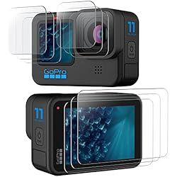 Lente Hidrofobico Gopro 9 JETech Protector de Pantalla para GoPro Hero 12/11/10/9 Black y Protector Lente Cámara, Cristal Vidrio Templado, Marco de Instalación Fácil, HD Transparente, 3 Paquetes Cada Uno