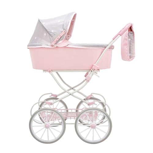 Arias - Coche con Capota de la Colección Emma, Portabebé Plegable y Muy Ligero, Incluye Bolso a Juego, Estampado de Estrellas Blancas, Altura Manillar 80 cm, Juguete para Niños de +3 años (ARI40620)