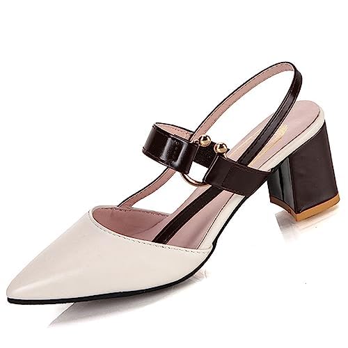 EFTCAL Women's Pointed Toe Closed Toe Chunky Heels Pumps,Comfortable Strap Slingback Party Dress Shoes2
