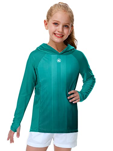 Image of AOBUTE Unisex Kids Long Sleeve Hoodie Rash Guard Boys UPF 50+ Swim Top with Thumb Hole 3-12 Years