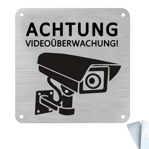 1 cartel de videovigilancia para seguridad, 15 x 15 cm, aluminio, con autoadhesivo y 4 agujeros, cámara de vigilancia, señal de advertencia