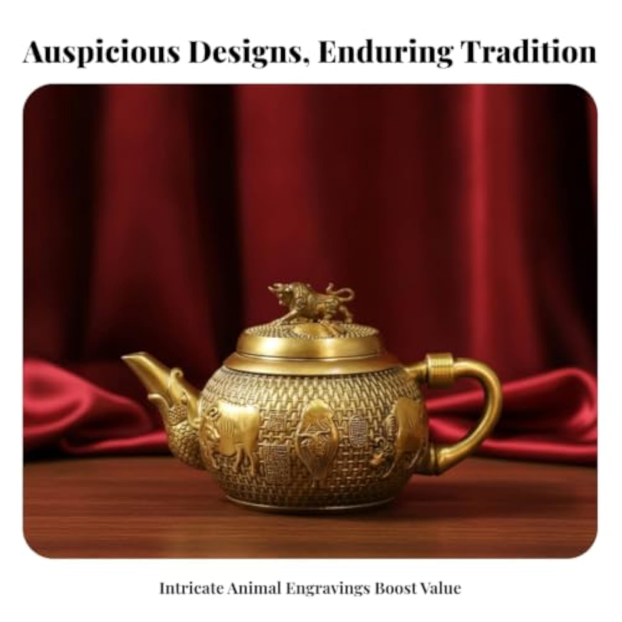 Woven Texture Brass Teapot Ornament, Embossed Gold Design