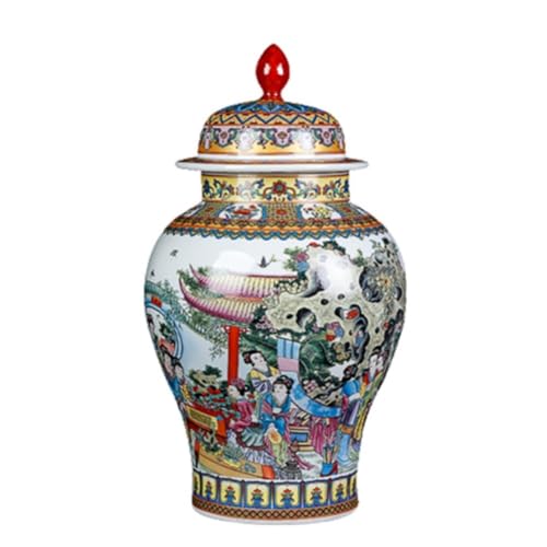 SnamicE Antique Style Home Decorative Retro Blue and White Porcelain Flowers Ceramic Blue and White Ginger Jar Ceramic Chinoiserie Decorative Jars for Home Office Flower Vase,A-w35xh63cm