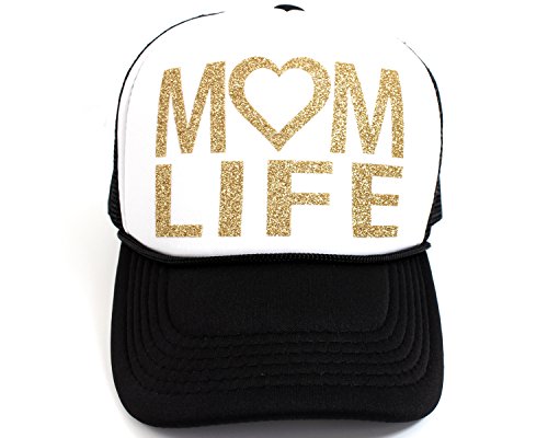 High Limit Mom Life Heart OldGold/White Trucker Hat with OldGold Glitter Lettering Accessories