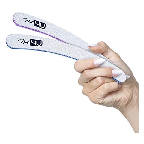 SET of 2 Professional Curved Nail Files Banana Emery Boards for False Nails Acrylic Gel Tips Manicure tools by Nail4U Double sided 100/180 180/240 Grit Cover