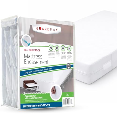 Guardmax Sleeper Sofa Mattress Protector Cover Zippered | 100% Waterproof Bed Bug Encasement | Soft, Hypoallergenic and Breathable | Sofa Bed Mattress Cover (60x72x5)