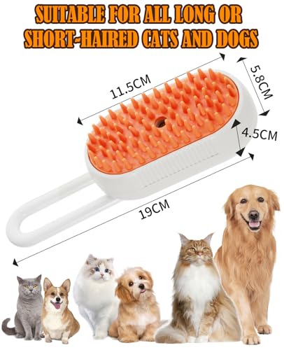 Image of Cat Steam Brush for Shedding - 3 in 1 Steam Cat Brushes for Grooming and Massage - Adjustable Cat Brush with Steam for Dogs, Removing Tangled and Loose Hair (White & Orange)