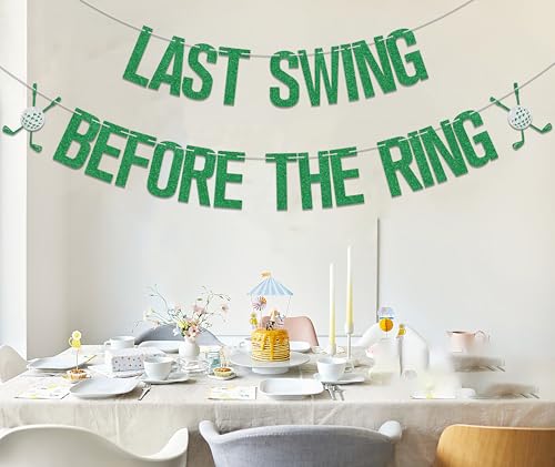 Image of Last Swing Before The Ring Banner,Golf Bachelorette Bridal Shower Party Decor,Same Hole Forever,Golf Bachelorette Engagement Wedding Bridal Shower Party Supplies Green Silver