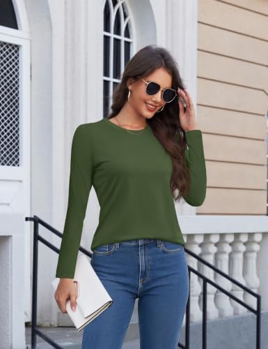Image of YUCOLEN Long Sleeve Shirts for Women Cotton Crew Neck Casual Tops Fall