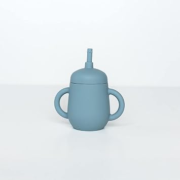 TushBaby Training Straw Cup for Kids- Ergonomic Handles, BPA & PVC Free, Dishwasher Friendly, Lightweight and Sturdy, Blue
