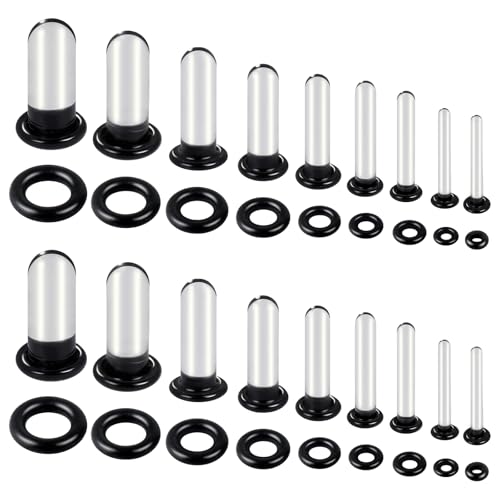14-18Pcs Glass Ear Stretching Kit 1.6-7mm/7.5-12mm Plugs for Ears Gauges with O-Rings Single Flare Glass Gauge Stretching Kit Ear Expander Body Piercing Jewelry for Women Men