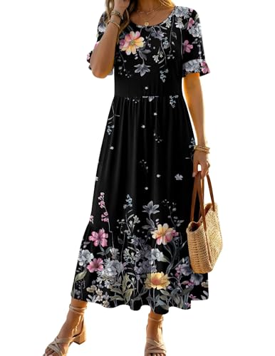Image of Zeagoo Womens Summer Dresses 2026 Casual Midi Dress Flowy Sundress Ruffle Short Sleeve Tiered Dresses A Line Boho Dress