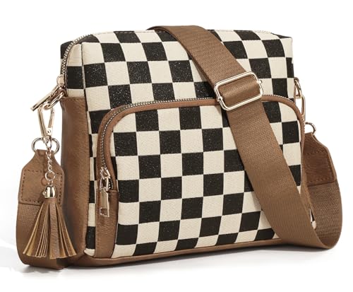 Image of 2 Pcs Checkered Crossbody Bags for Women Bum Bag Checkered Cross Body Sling Backpack Hobo Satchels Shoulder Wallet Purses