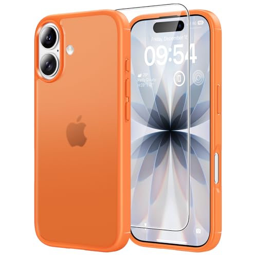 Image of TAURI for iPhone 17 Case, with Screen Protector, Matte Orang | Full Camera Protection, Anti-Yellowing Military-Grade Protection Shockproof Slim Phone Case for iPhone 17