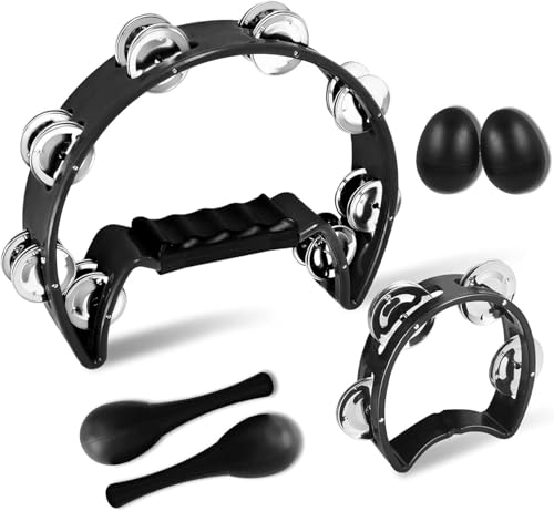 6 Pcs Tambourine, Metal Jingles Hand Held Percussion,Tambourine For Adults,Half Moon And Egg Shakers, Sand Hammer Apply Adults Kids Party, KTV, Church