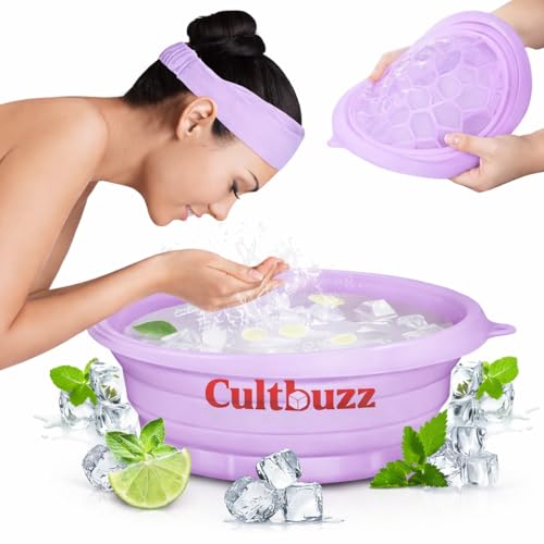 FINZARA Face Ice Bath Bowl with Built-in Ice Tray, Collapsible Silicone Facial Ice Bowl for Cold Plunge Therapy, Skin Tightening, Acne Relief, Reusable Portable Spa Tool for Home & Travel, Purple