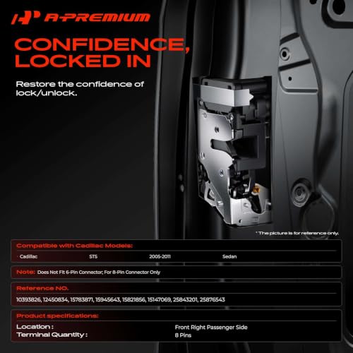 Image of A-Premium Front Right Passenger Side Door Lock Actuator | Compatible with Cadillac STS 2005-2011 Sedan
